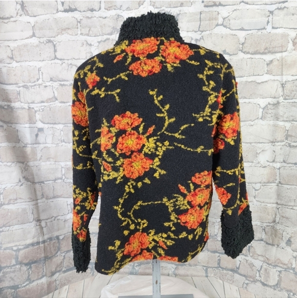 Vintage Wool Handmade Cardigan tlb design Floral Black Orange Size Medium - Picture 10 of 14
